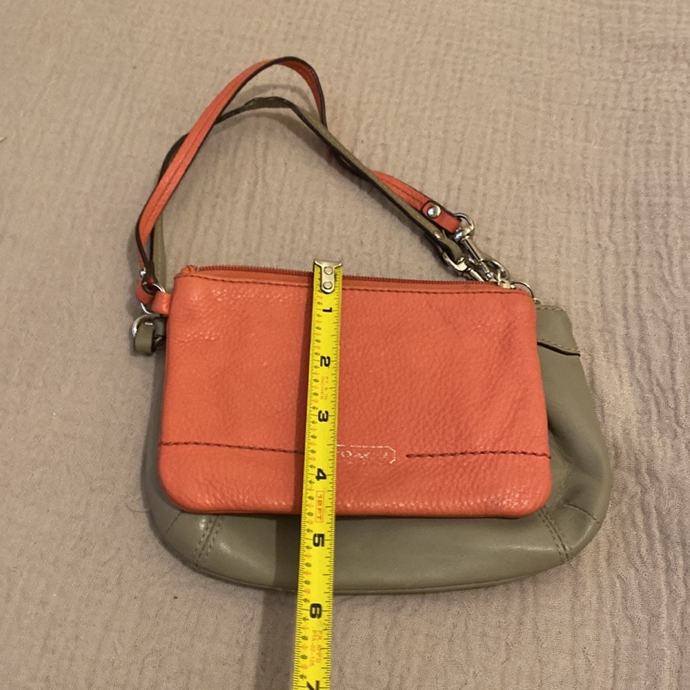 Coach Coral and Taupe Leather Clutch / wristband. Set - Picture 6 of 7